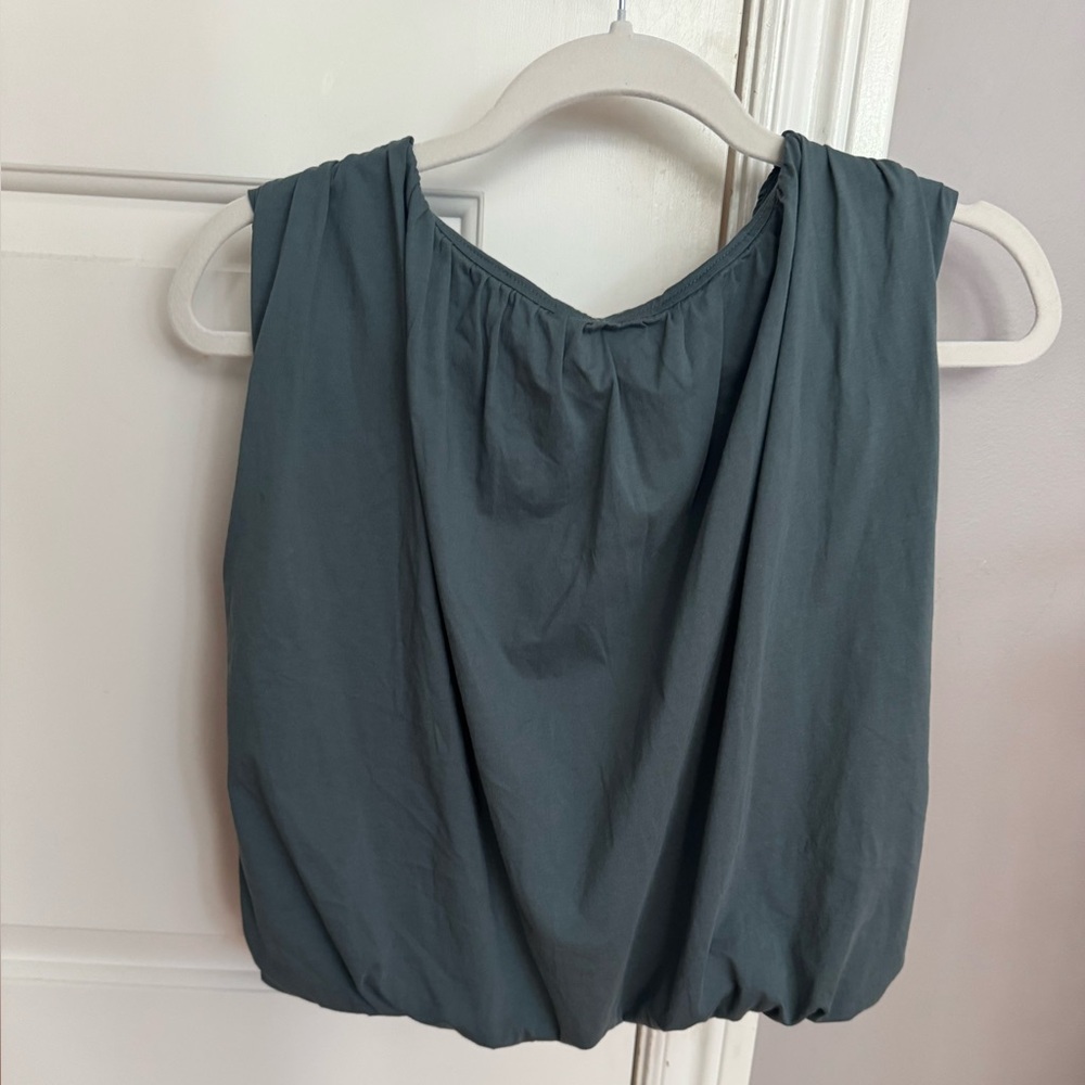 LOFT Ruched Bubble Hem Sleeveless Top Small Sage Green Cotton Classic Versatile - Picture 4 of 5
